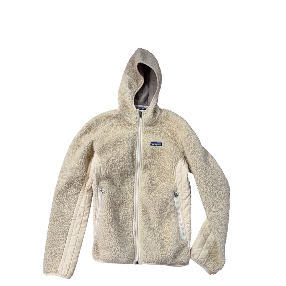 Patagonia Womens Retro-X Hybrid Hooded Fleece Jacket Cream Small Full Zip Hoody